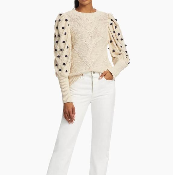 MARIE OLIVER Bridget Knit Bauble Detail Gathered Sleeves 100% Cotton Sweater S - Picture 4 of 14